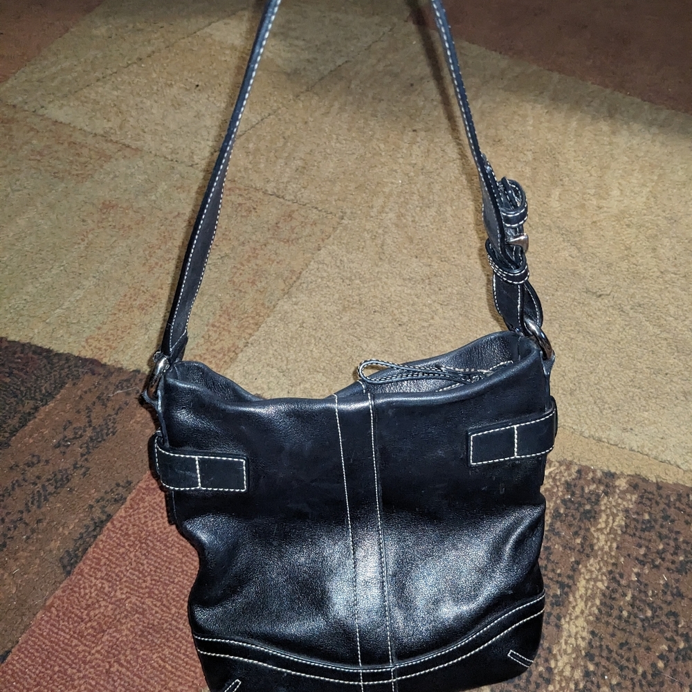 Coach 1453 Black Leather Shoulder Purse Medium Soho Slim Bag